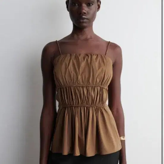 [BUNJANG] COS Gathered Cotton Top - Brown / 코스 개더드 코튼 탑 브라운 34