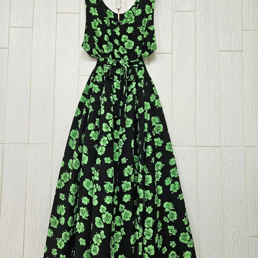 [BUNJANG] Green Floral Sleeveless Dress / 그린꽃나시원피스