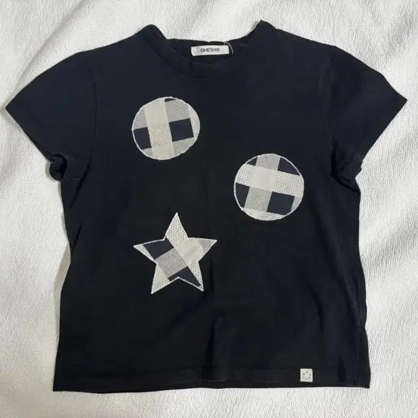 [BUNJANG] Ohesio Check Patch Short Sleeve T-shirt / 오헤시오 체크패치 반팔