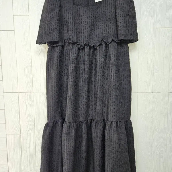 [BUNJANG] Plus Size Textured Black Dress / 빅사이즈 지지미 블랙원피스