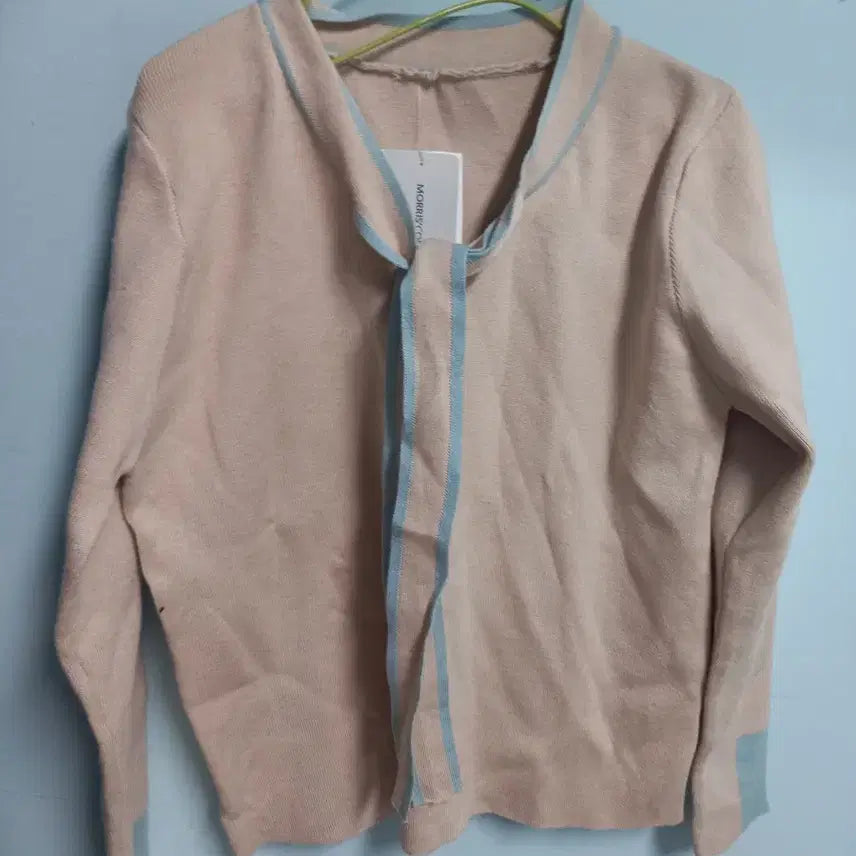 [BUNJANG] Beige Knit Sweater with Sky Blue Line Detail / 니트