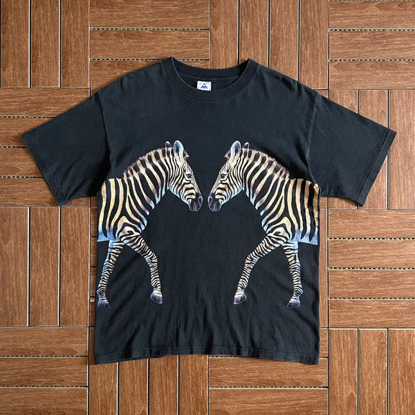 [BUNJANG] H.L. Miller USA Cotton Zebra Animal Short Sleeve T-Shirt L / H.L. Miller usa 코튼 지브라 애니멀 반팔티 L