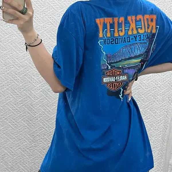 [BUNJANG] Harley-Davidson Street Retro Racing Biker T-Shirt XL / 할리 데이비슨 스트릿 레트로 레이싱 바이커 반팔티 XL C13138