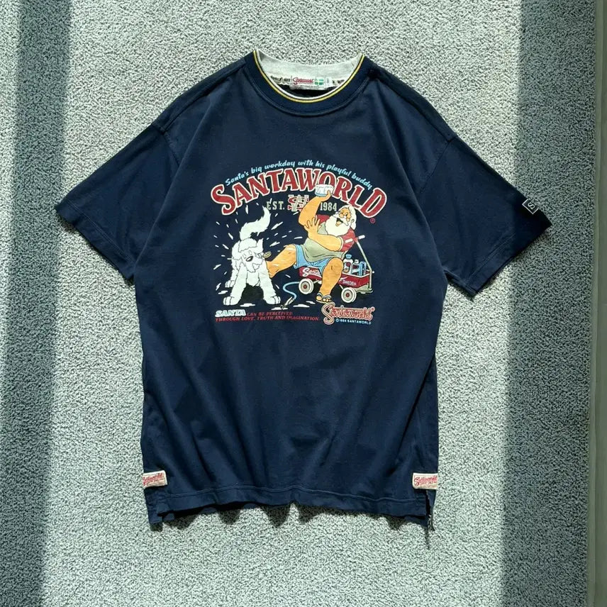 [BUNJANG] Santa World 90s Crewneck T-Shirt Navy XL / Santa World . 90s 산타월드 크루넥 티셔츠