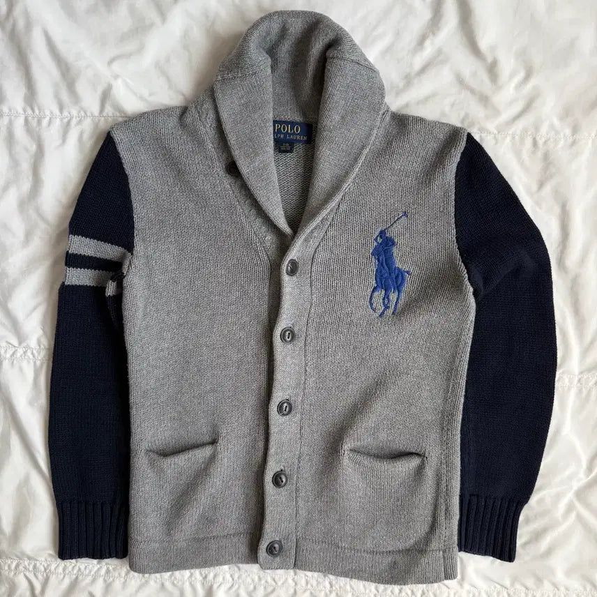 [BUNJANG] Polo Ralph Lauren Knit Cardigan Grey Big Pony / 폴로 니트 가디건 그레이 빅포니
