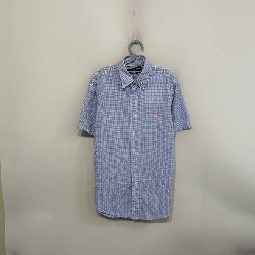 [BUNJANG] Polo Ralph Lauren Blue Gingham Check Short Sleeve Shirt M / 폴로 랄프로렌 블루 깅엄체크 반팔 셔츠 M