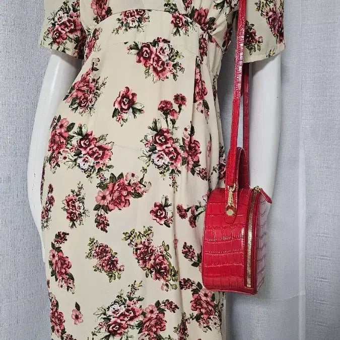 [BUNJANG] Skin Tone Red Floral Long Dress / 스킨색 붉은 꽃 롱원피스..