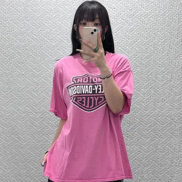 [BUNJANG] Harley Davidson Strawberry Pink Racing Short Sleeve T-Shirt XL / 할리 데이비슨 빈티지 러블리힙 딸기 핑크 레이싱 반팔티 XL C13139