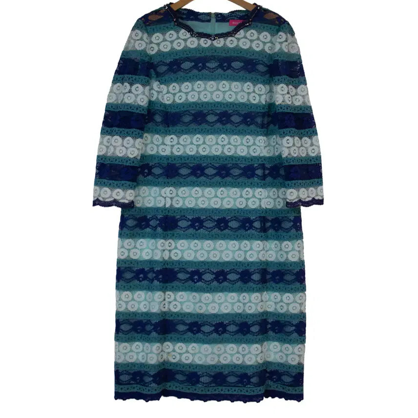 [BUNJANG] Burda Moon Lace Midi Dress - Blue Color Block / Burda Moon 레이스 원피스 77 블루 배색 미디 하객룩