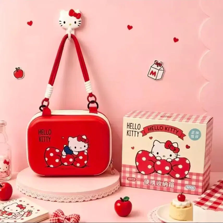 [BUNJANG] Sanrio Hello Kitty Mini Vanity Case with Cross Strap / 수입 정품 산리오 도트 레드리본 헬로키티 미니 레디백 파우치 크로스 스트랩