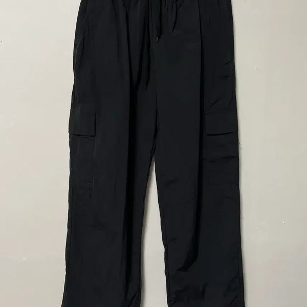 [BUNJANG] Black Nylon Cargo Banding Wide Pants / 28-33 블랙 나일론 카고 밴딩 와이드팬츠 바지