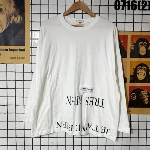 [BUNJANG] NIPCH White Long Sleeve T-Shirt "JE T'AIME BIEN" "TRÈS BIEN" Lettering / NIPCH 긴팔 티셔츠 화이트 0716