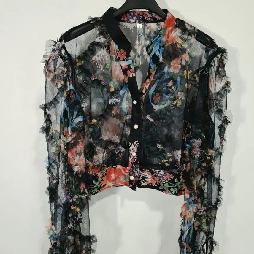 [BUNJANG] See-Through Floral Blouse / 시스루 플로럴 블라우스