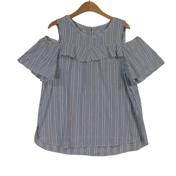 [BUNJANG] CC Collect Open Shoulder Stripe Blouse Size 66 / CC collect 씨씨콜렉트 오픈숄더 스트라이프 블라우스 66