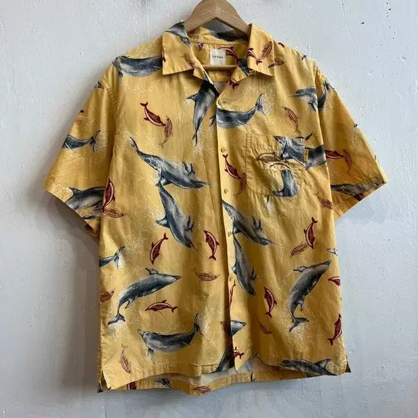 [BUNJANG] Karl Helmut Dolphin Aloha Shirt / Karl Helmut 칼헬무트 돌고래 알로하 셔츠 Made in JAPAN