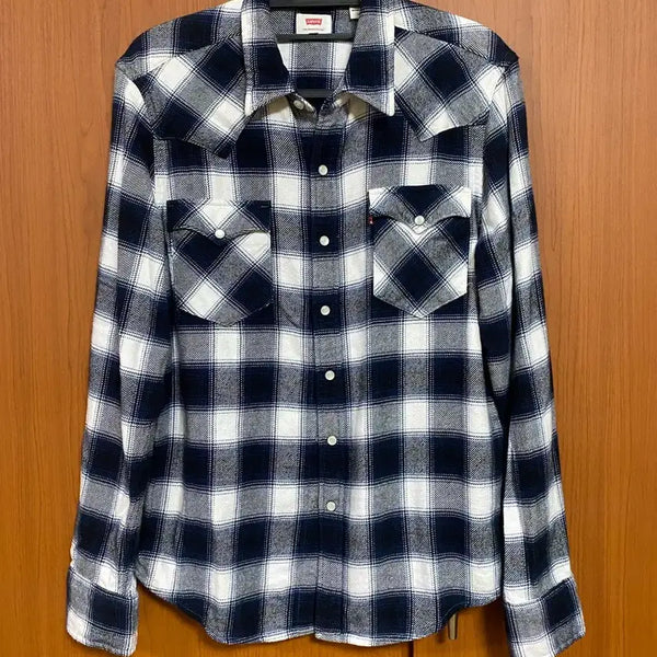 [BUNJANG] Levi's Flannel Check Western Shirt Navy/White Size S / [LEVIS] 리바이스 플란넬 체크 웨스턴 셔츠 네이비/화이트 S사이즈