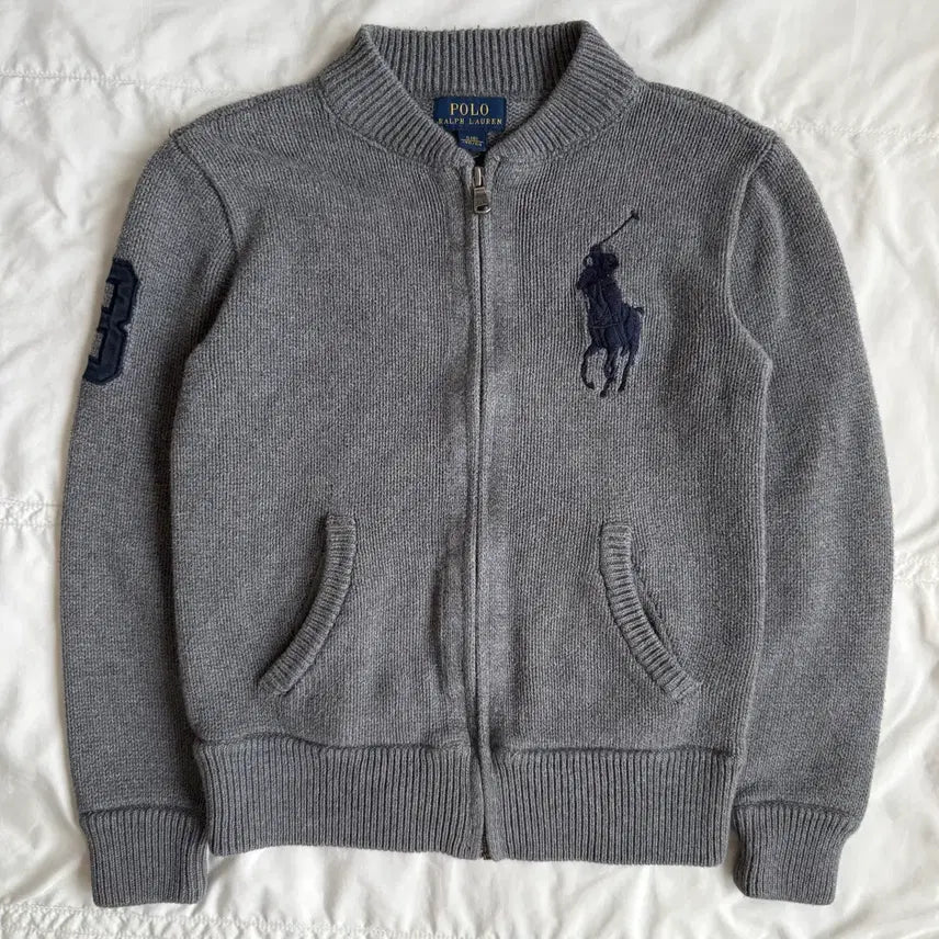 [BUNJANG] Polo Ralph Lauren Big Pony Knit Zip-Up Hoodie Grey / 폴로 니트집업 그레이 빅포니