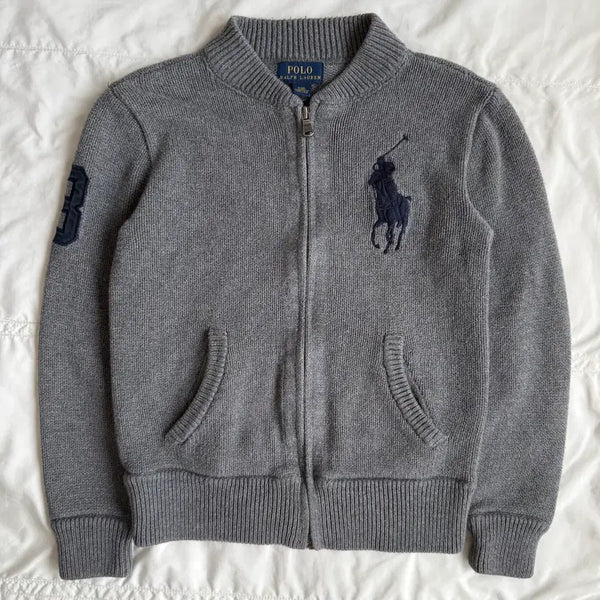 [BUNJANG] Polo Ralph Lauren Big Pony Knit Zip-Up Hoodie Grey / 폴로 니트집업 그레이 빅포니