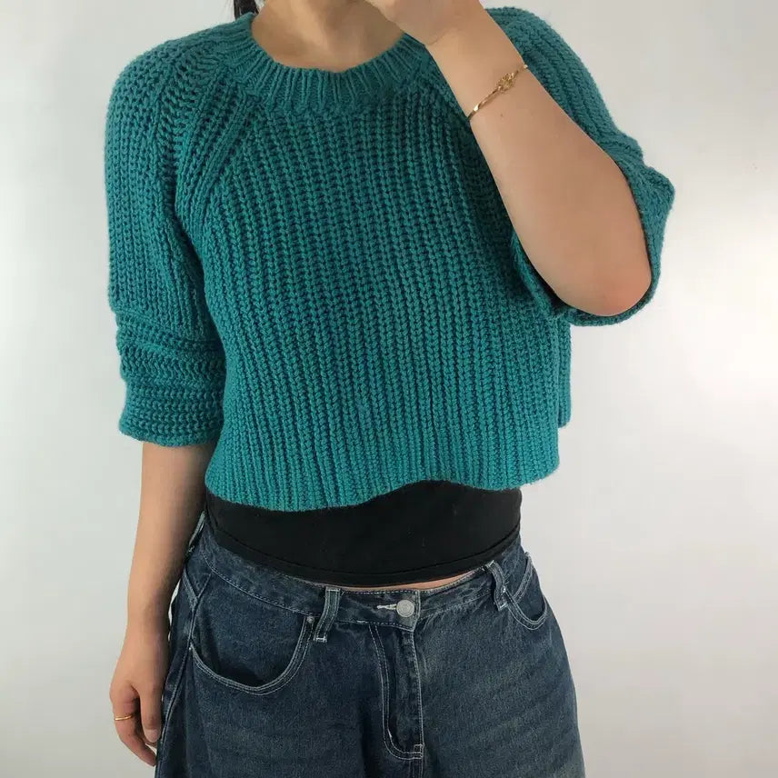 [BUNJANG] Chloé Short Sleeve Cropped Knit Top / [XS] 끌로에 반팔 크롭 니트