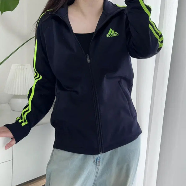[BUNJANG] Adidas Deep Navy Fluorescent Stripe Fleece Zip-Up Jersey (Size 85/160) / [정품] 아디다스 딥네이비 형광삼선 기모 져지 집업 [ 85(160) ]