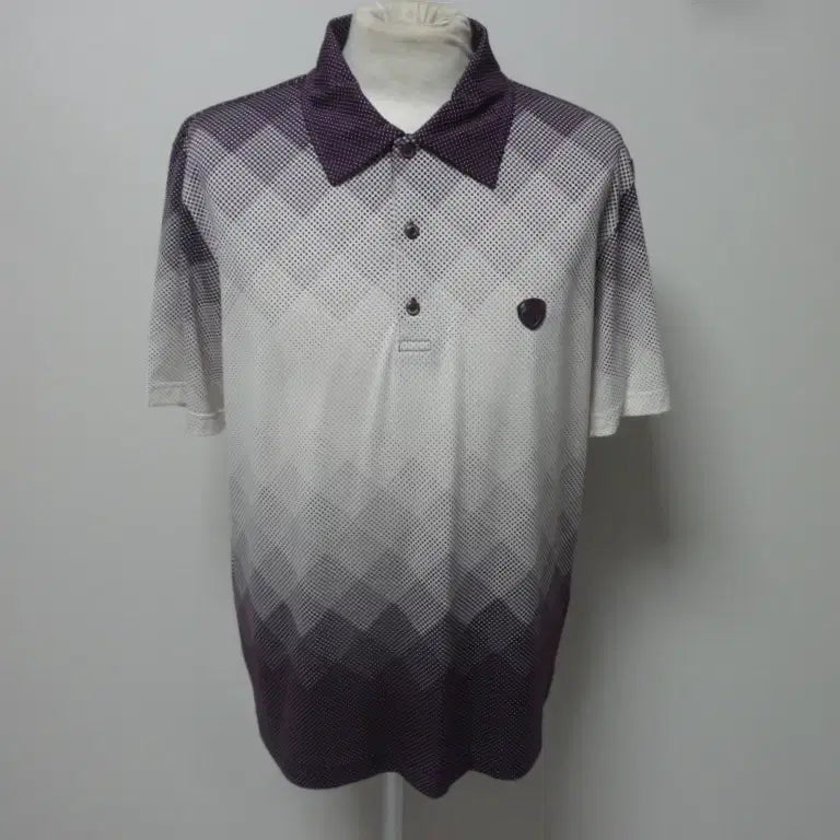 [BUNJANG] Crocodile Men's Golf Collar T-Shirt (Purple/White) / 크로커다일/남성/일상복/골프/반팔/100사이즈/카라 티셔츠