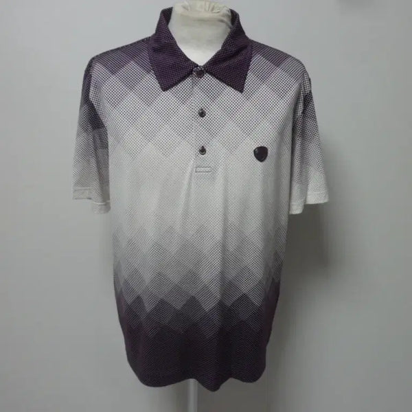 [BUNJANG] Crocodile Men's Golf Collar T-Shirt (Purple/White) / 크로커다일/남성/일상복/골프/반팔/100사이즈/카라 티셔츠