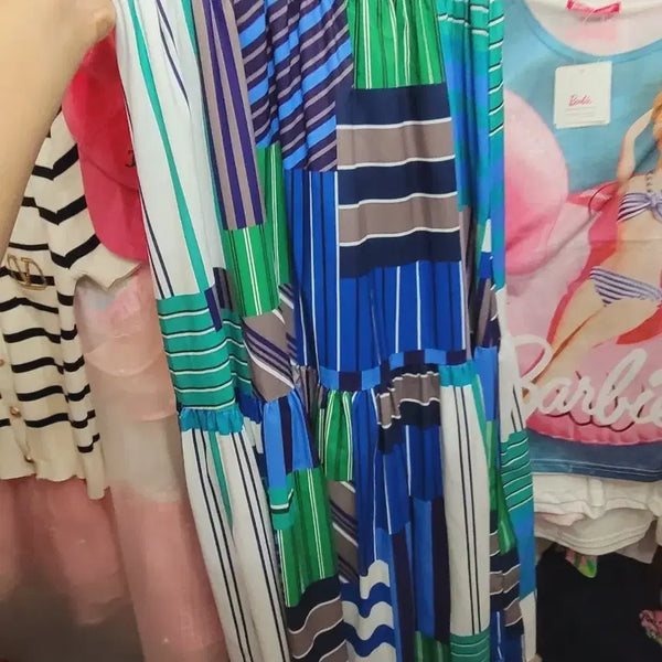 [BUNJANG] Patchwork Stripe Long Skirt / 패치워크 스트라이프 롱 스커트 수입