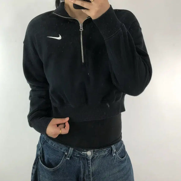 [BUNJANG] Nike Women's Half-Zip Cropped Sweatshirt / [M] 나이키 우먼 반집업 크롭맨투맨