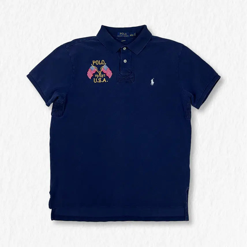 [BUNJANG] Polo Ralph Lauren Flag Polo T-Shirt Navy L / 폴로랄프로렌 성조기 카라티 네이비