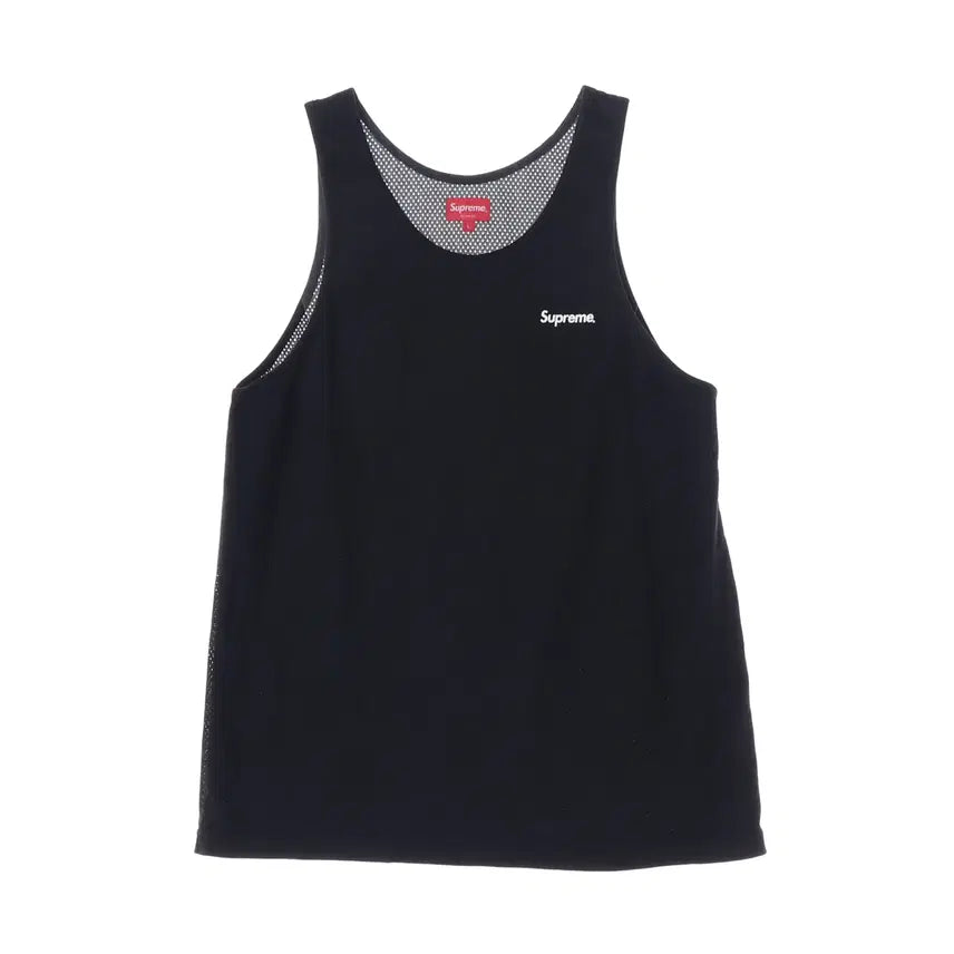 [BUNJANG] Supreme Logo Print Mesh Panel Sleeveless Top / 슈프림 로고 프린트 메쉬 배색 슬리브리스