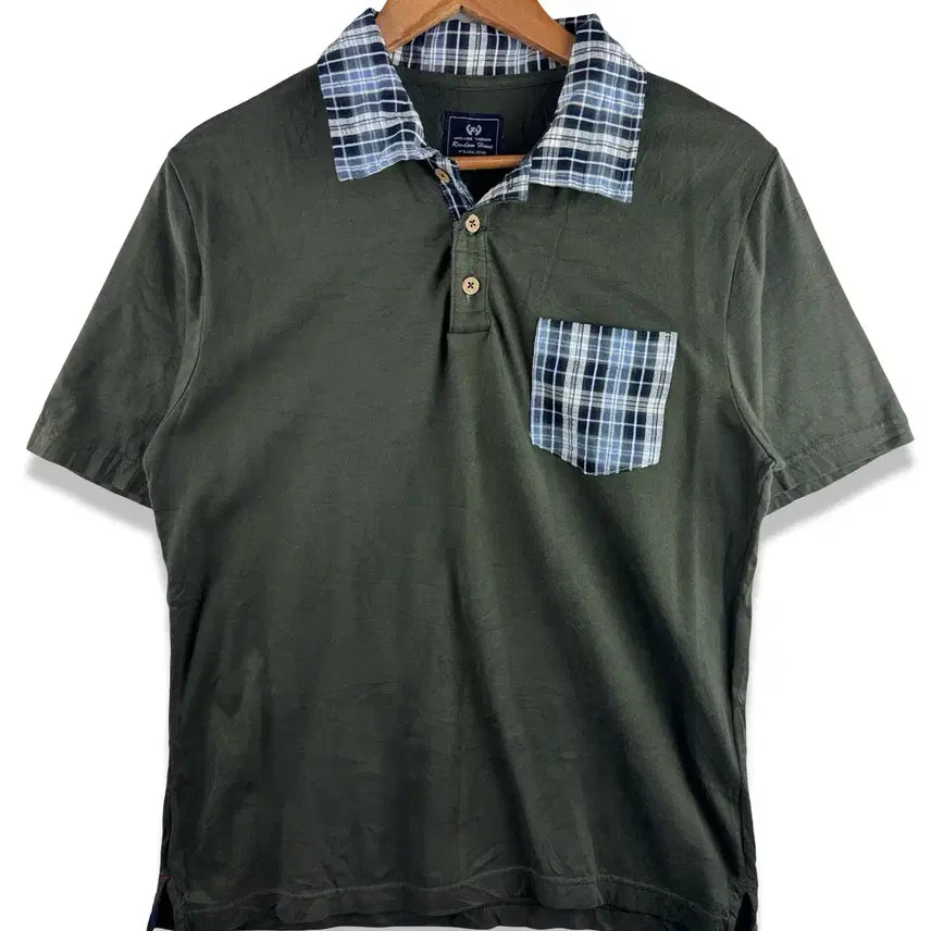 [BUNJANG] Check Pocket Khaki Collar T-Shirt / JPN 체크 포켓 카키 카라 티셔츠4415