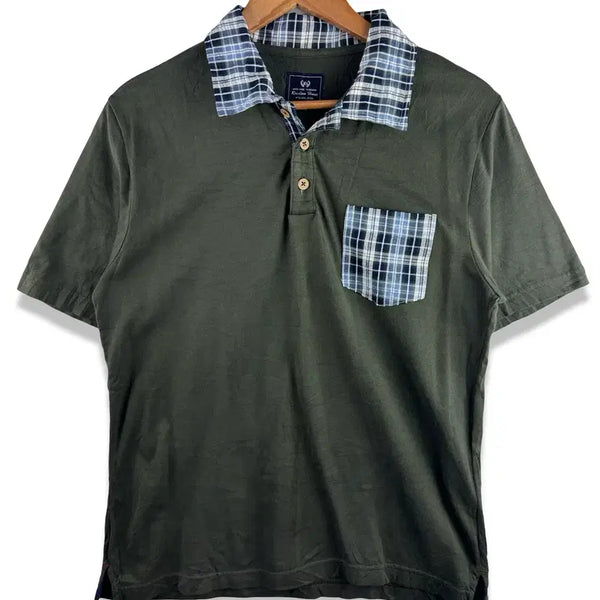 [BUNJANG] Check Pocket Khaki Collar T-Shirt / JPN 체크 포켓 카키 카라 티셔츠4415