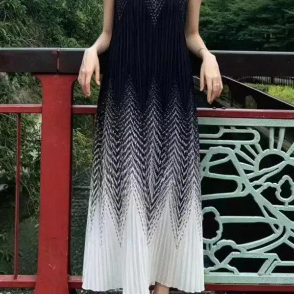 [BUNJANG] Pleated Long Dress Black White / 플리츠 롱 원피스 블랙 화이트. 고급형 입니다