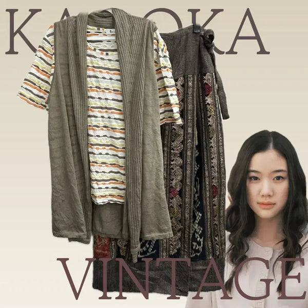 [BUNJANG] Vintage Hippie Ethnic Layered Brown Long Skirt Coordi Set / 일본빈티지 히피 에스닉 러블리 모리걸 레이어드 브라운 롱스커트 코디세트