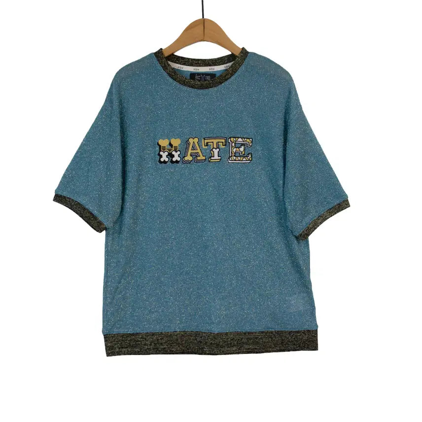 [BUNJANG] KYE Glitter Short Sleeve Knit Blue Sequin Casual Loose Fit / KYE 글리터 반팔 니트 77 블루 루즈핏 스팽글 캐주얼