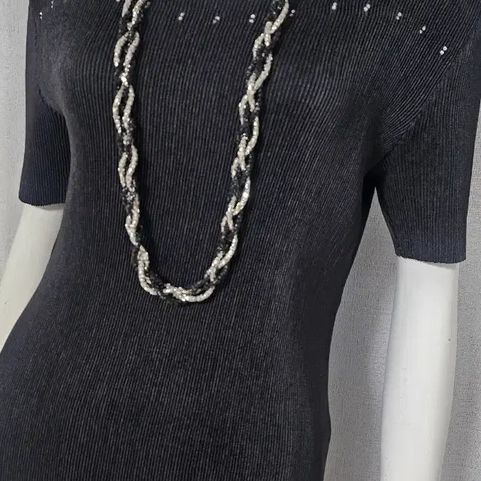 [BUNJANG] Lee Won Jae Collection Pleated Black Beaded Top / 이원재 컬렉션 플리츠 검정 비즈 상의...택 프리