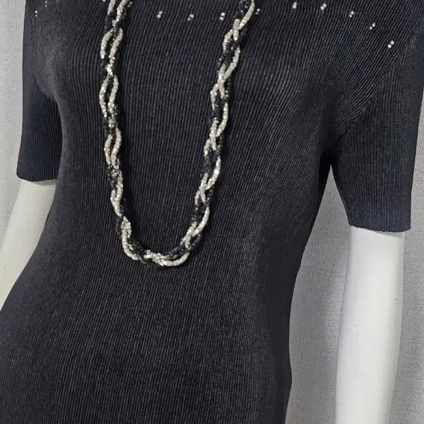 [BUNJANG] Lee Won Jae Collection Pleated Black Beaded Top / 이원재 컬렉션 플리츠 검정 비즈 상의...택 프리