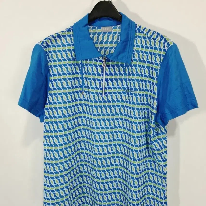 [BUNJANG] PAT Short-Sleeve Blouse Blue Green Pattern / PAT 반팔 브라우스 블루 그린 패턴