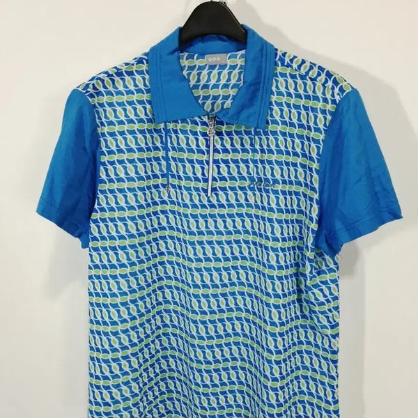 [BUNJANG] PAT Short-Sleeve Blouse Blue Green Pattern / PAT 반팔 브라우스 블루 그린 패턴