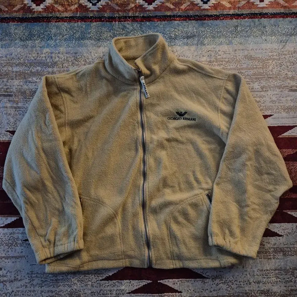 [BUNJANG] Giorgio Armani Logo Fleece Jacket Beige XL(105) / 조르지오 아르마니 로고 플리스 후리스 자켓 XL(105)