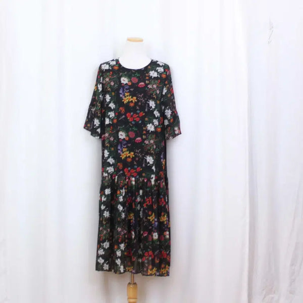 [BUNJANG] Reneevon & Mccoy Women's Floral Chiffon Easy Long Dress / [정품] 르니앤맥코이 여성 꽃무늬 쉬폰 이지 롱 원피스 상상샵