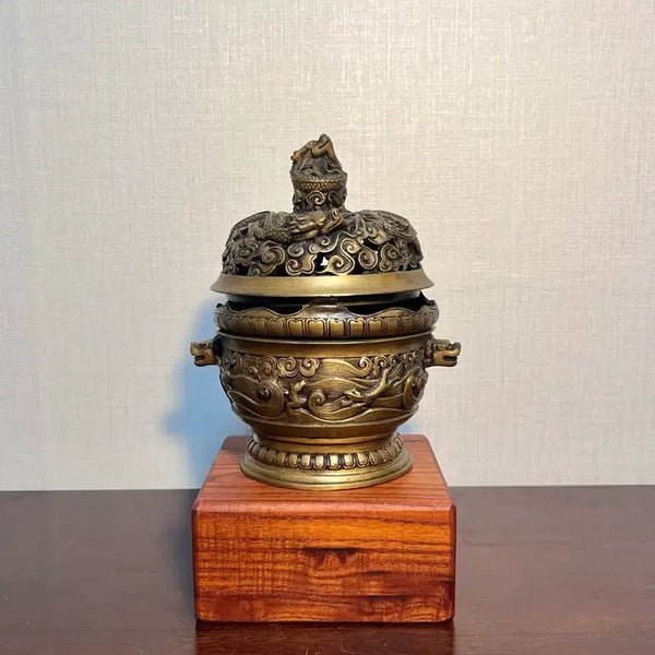 [BUNJANG] Qianlong Period Bronze Censer with Dragon Motif / 중국 동 향로) 건륭년제 용문 투각 삼족 향로