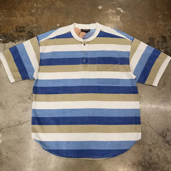 [BUNJANG] 1990s Vintage American Striped Henley T-Shirt / 90s 미국 빈티지 스트라이프 헨리넥 티셔츠 반팔티