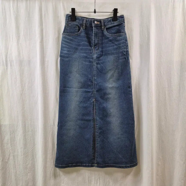 [BUNJANG] Vintage Women's Denim Skirt with Slits / 구제 빈티지 여성 데님 스커트 트임 워싱 청치마