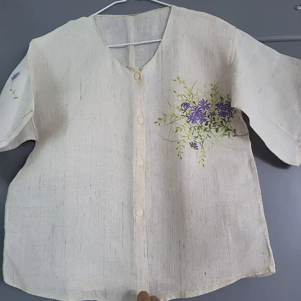 [BUNJANG] Hand-Painted Mugwort Ramie Jeogori Blouse / 구절초 그림 모시저고리