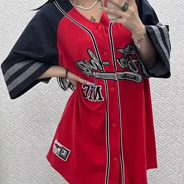 [BUNJANG] Karlkani Old School Retro Patchwork Baseball Short Sleeve Uniform XL / 칼 카니 올드스쿨 레트로 패치워크 야구 유니폼 반팔티 XL C13150