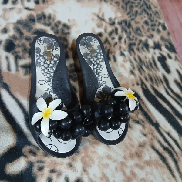 [BUNJANG] Black Flower Decor Jelly Slippers (240) / [240]블랙 플라워 장식 젤리 슬리퍼