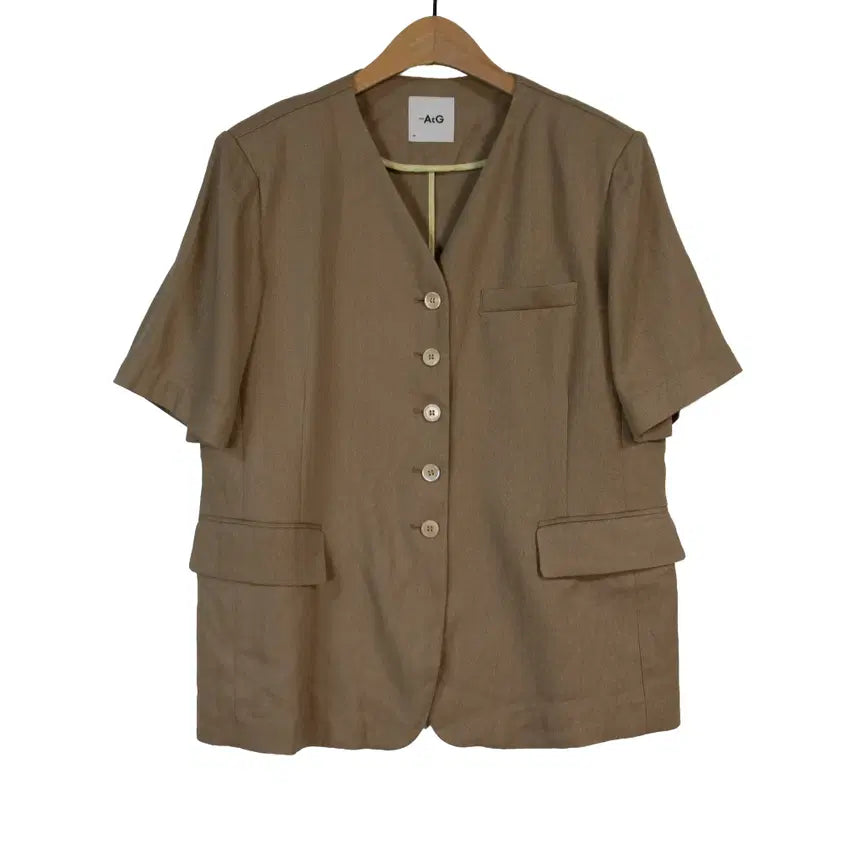 [BUNJANG] AtG Linen Short Sleeve Collarless Jacket Beige / AtG 마 린넨 반팔 자켓 77 베이지 노카라 여름자켓
