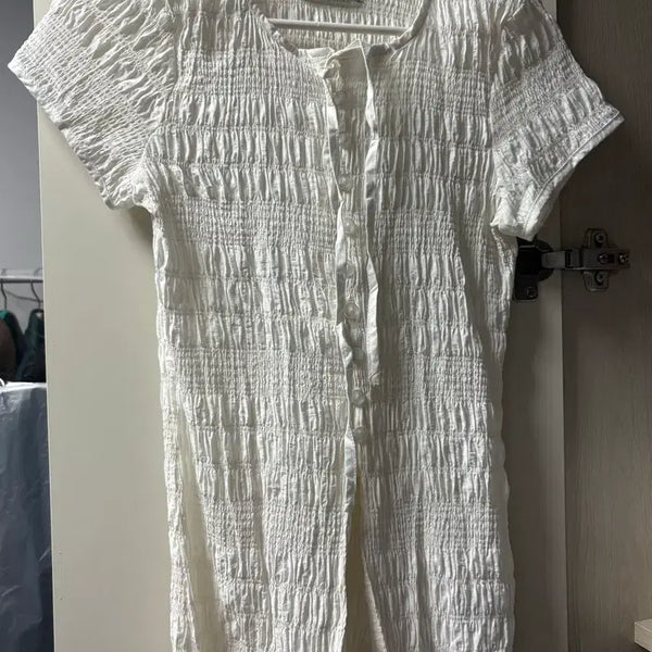 [BUNJANG] White Shirring Pleated Blouse / 화이트 셔링 주름블라우스