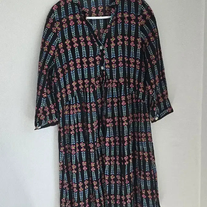 [BUNJANG] Floral Pattern Dress / 플라워 무늬 원피스 55 S (7부소매 비침 시스루)